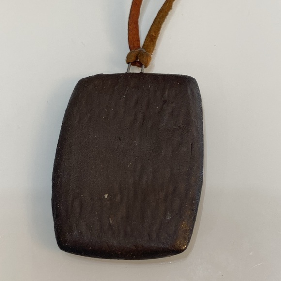 Blue Pendant Necklace with Brown Cord - Picture 4 of 6